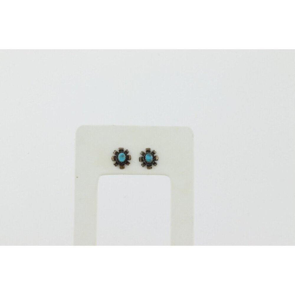 Sterling Silver Small Turquoise Earrings Stud Post 1/2" x 3/8" - Picture 8 of 8
